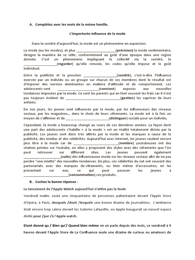 Cosmopolite 4 Exercices Vocabulaire Mode Et Temps Verbaux Passee | PDF ...