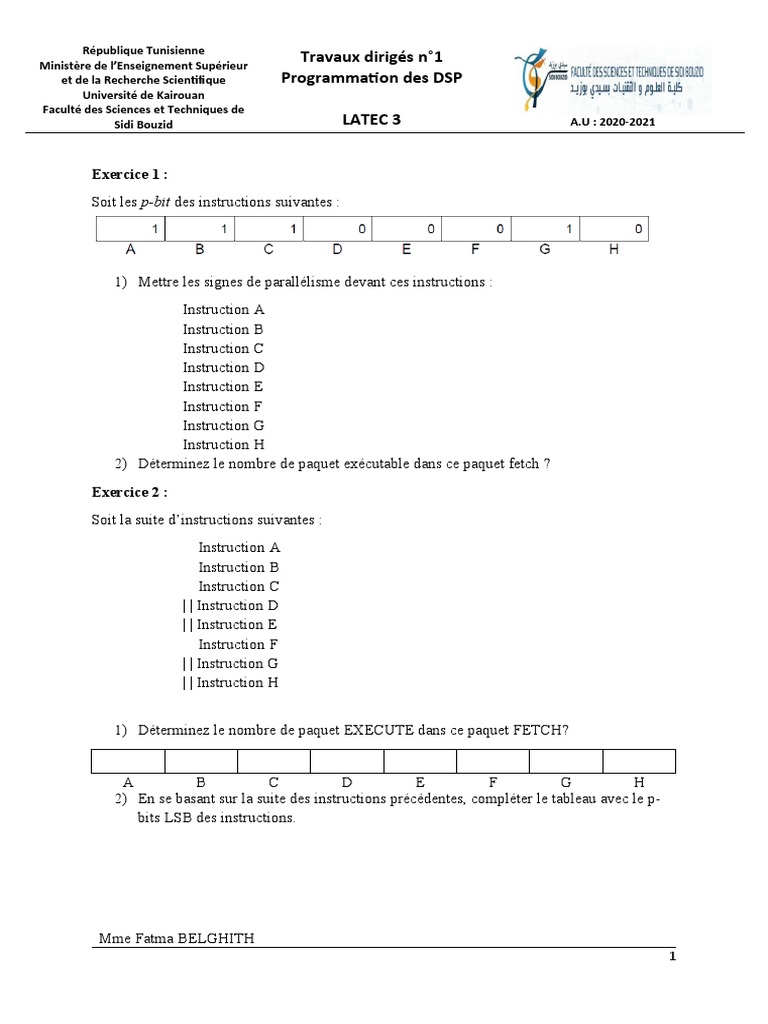 Programmation DSP : Travaux Dirigés 1 | PDF | Processeur de signal ...