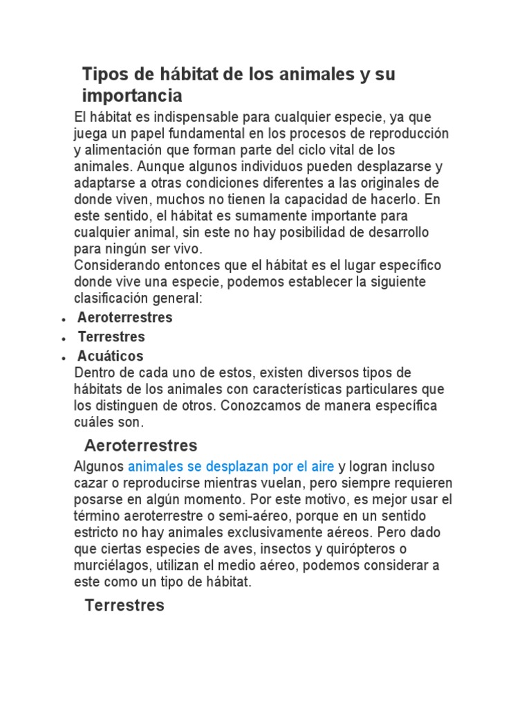 Tipos de hábitat y animales asociados | PDF | Habitat | Murciélago