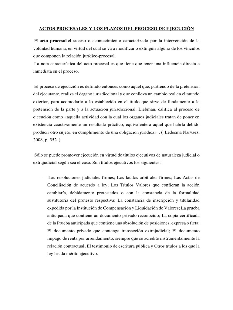 Actos Procesales Y Los Plazos Del Proceso de Ejecución | PDF