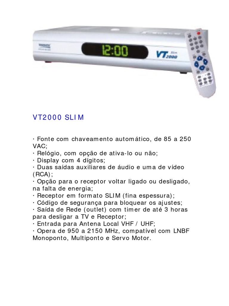 Receptor VT2000 Slim: Características e Uso | PDF