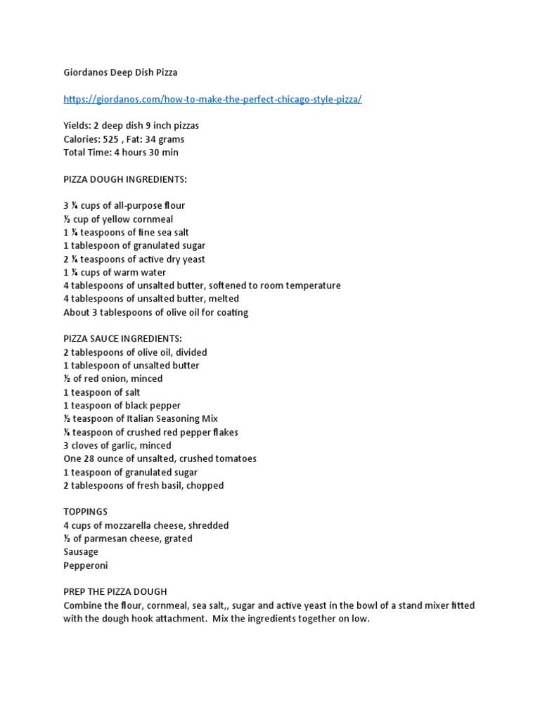 Giordanos Deep Dish Pizza PDF Pizza Teaspoon