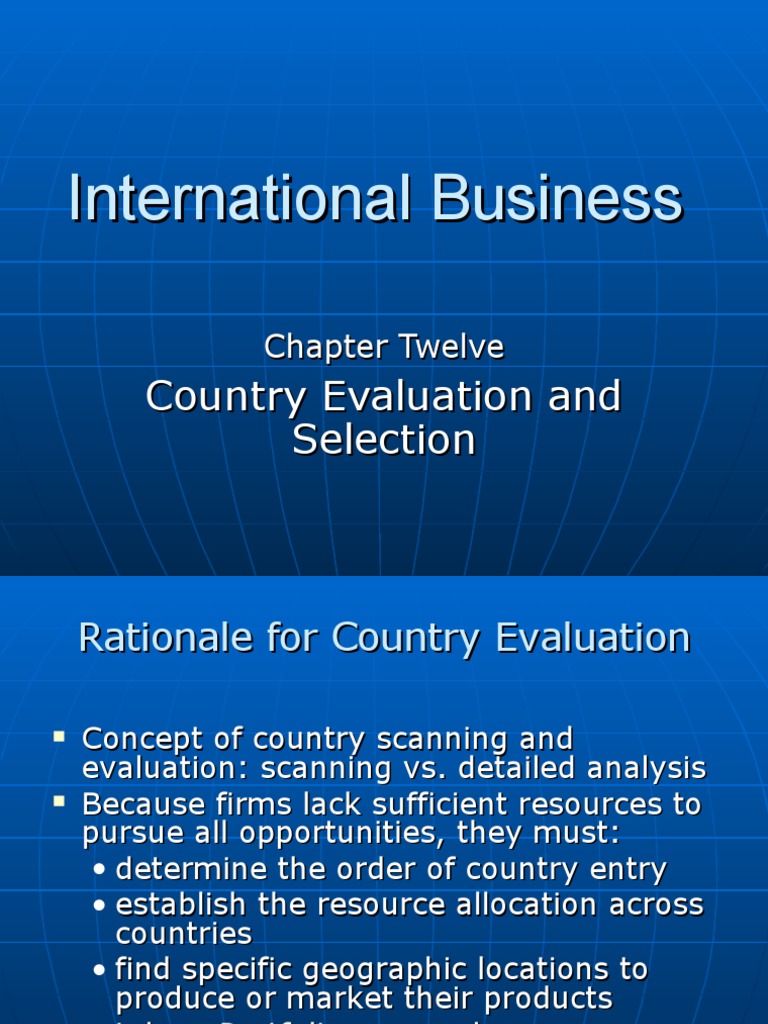 Country Evaluation and Selection Guide | PDF