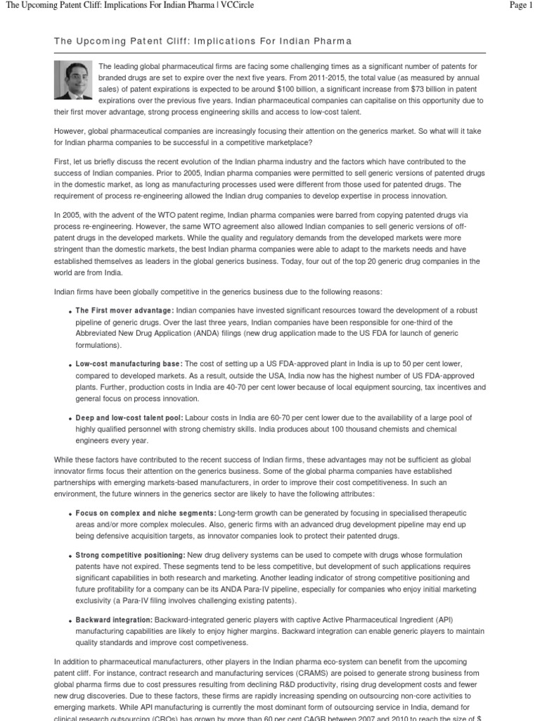 Patent Cliff Pdf Generic Drug Pharmaceutical Industry