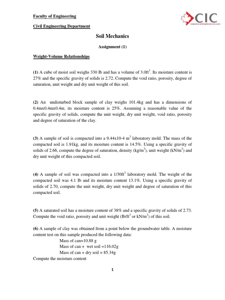 Assignment One | PDF | Porosity | Civil Engineering