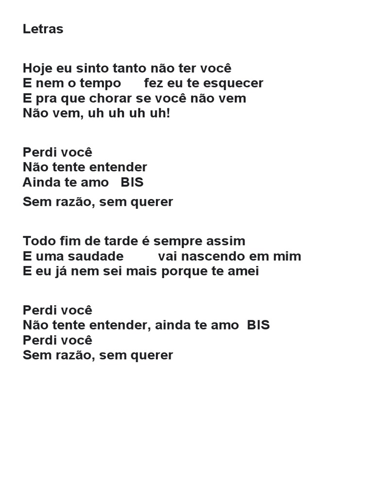 Letra de Música: Perdi Você e Ainda Te Amo | PDF | Poesia