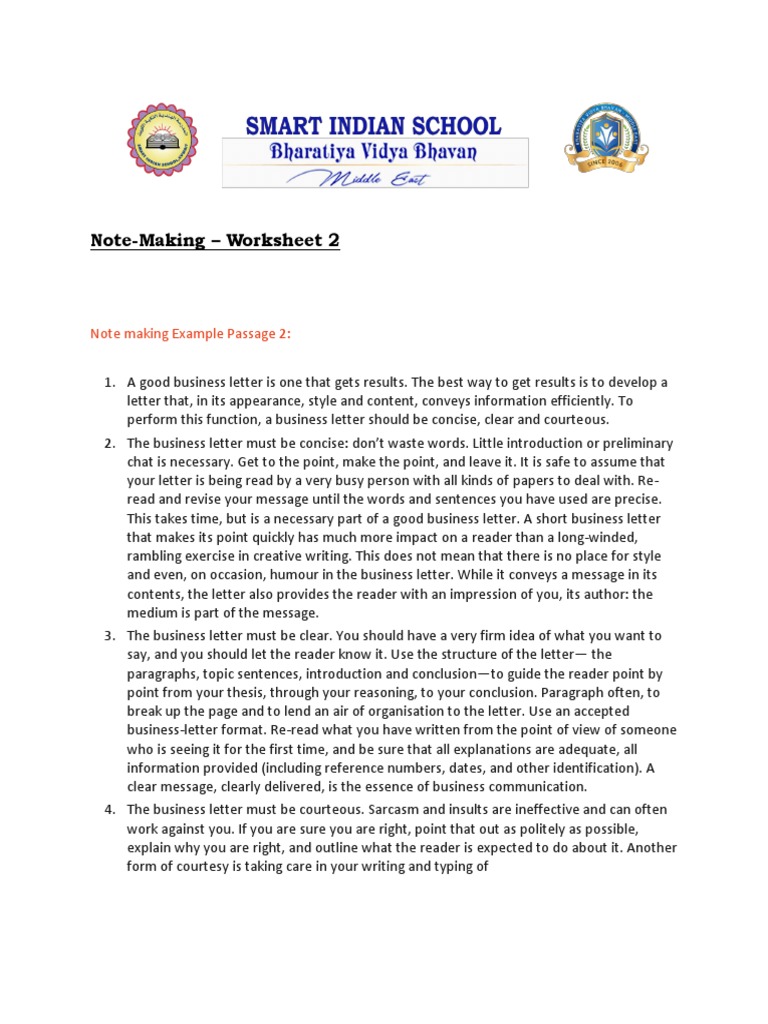 Note Making Worksheet 2 23-24 | PDF | Writing | Cognitive Science