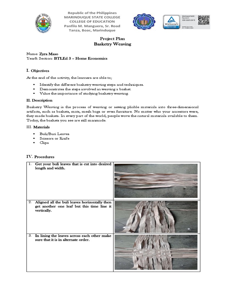 Basketry Weaving Project Plan PDF