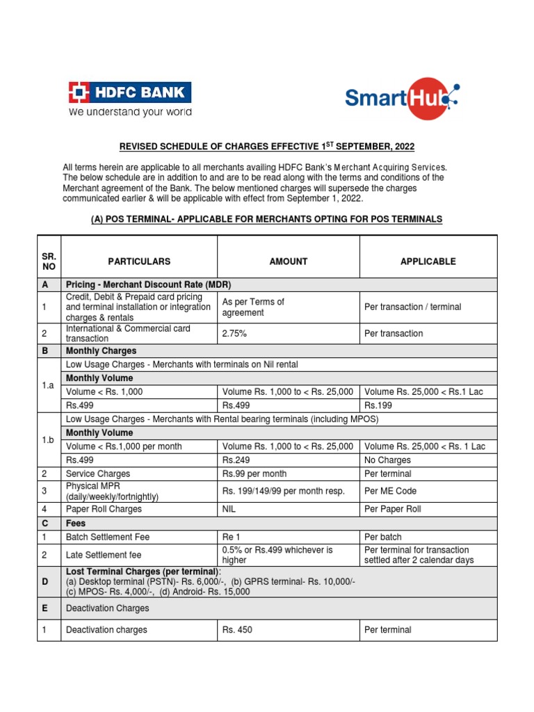 Schedule of Charges Combined Pos Pgmarch 14 | PDF | Debit Card | Credit ...