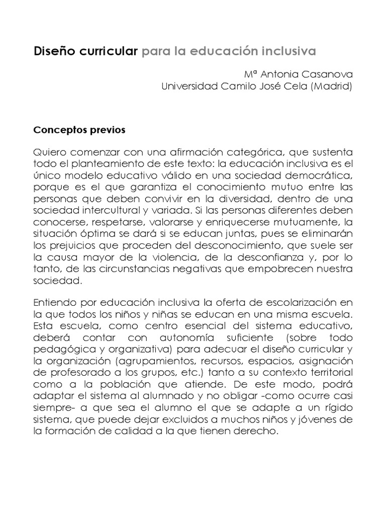 Diseño Curricular para Inclusión Educativa | PDF | Plan de estudios ...