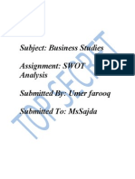 Subject: Business Studies Assignment: Swot Analysis Submitted By: Umer Farooq Submitted To: Mssajda