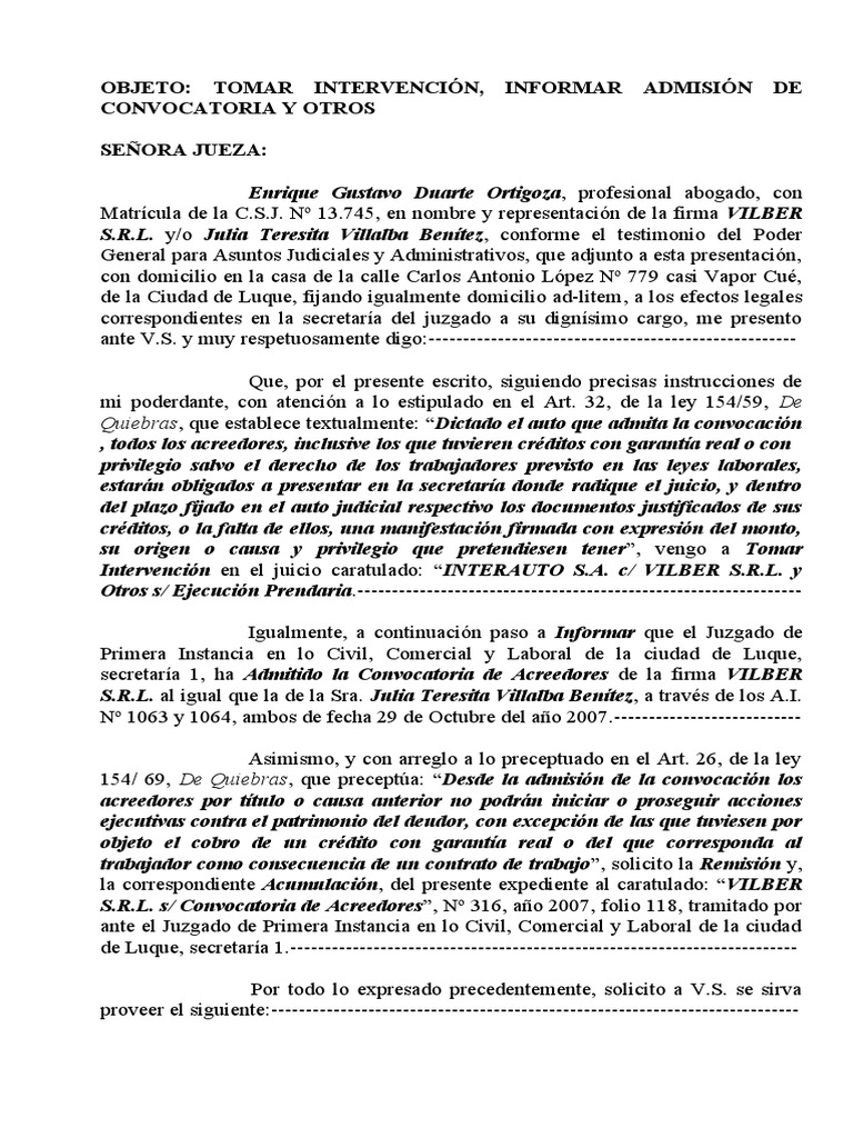 Intervención en Convocatoria de Acreedores | PDF | Gobierno | Justicia