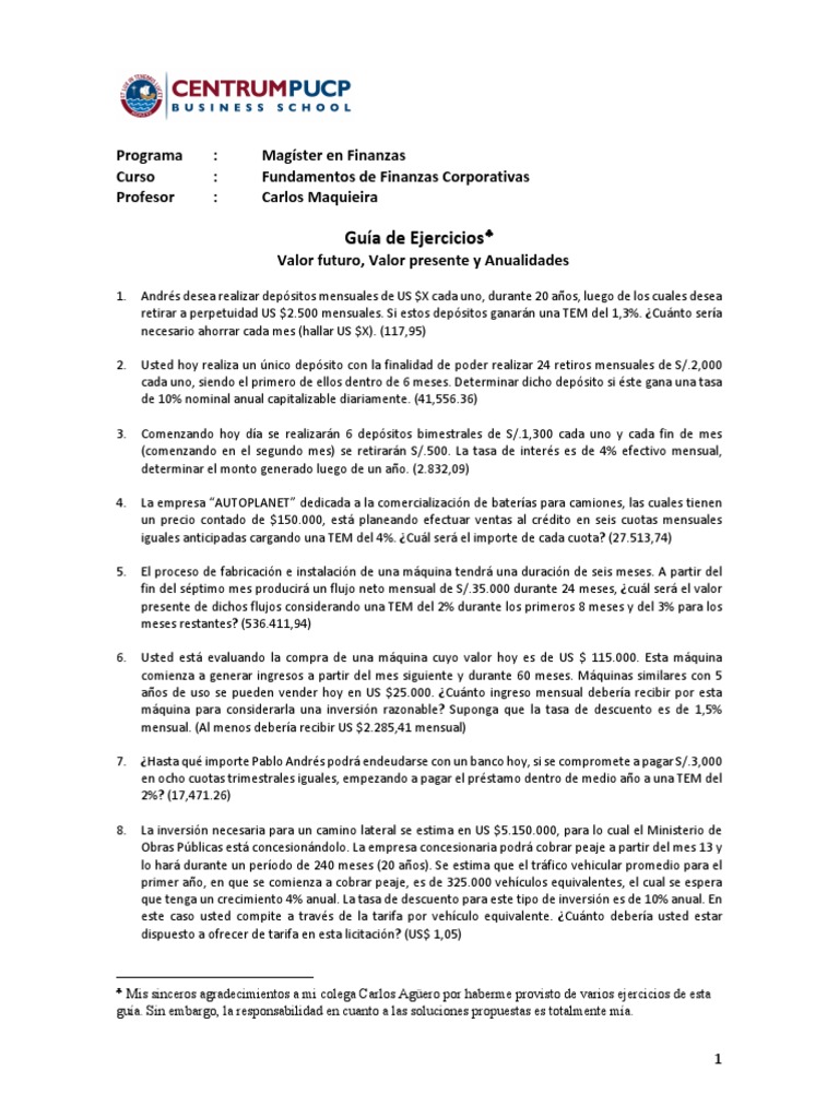 Ejercicios de Finanzas Corporativas | PDF | Compartir (Finanzas ...