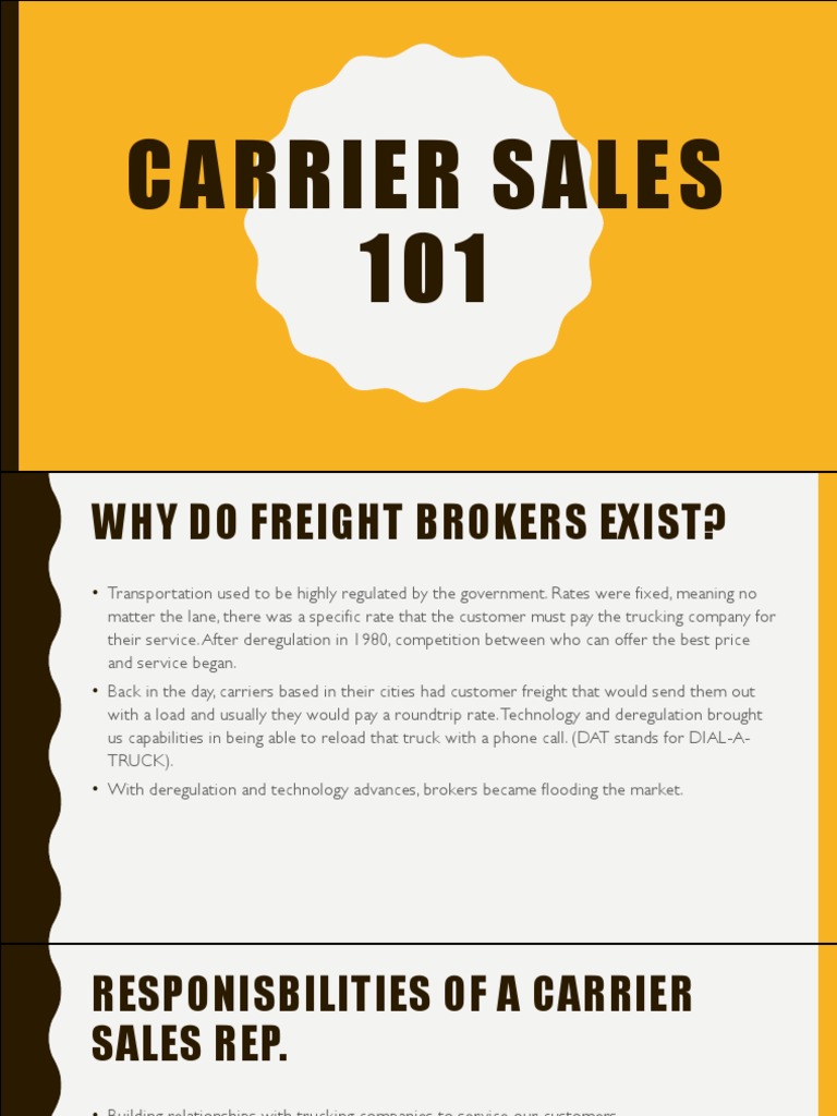 Carrier Sales 101 PDF Cargo Deregulation