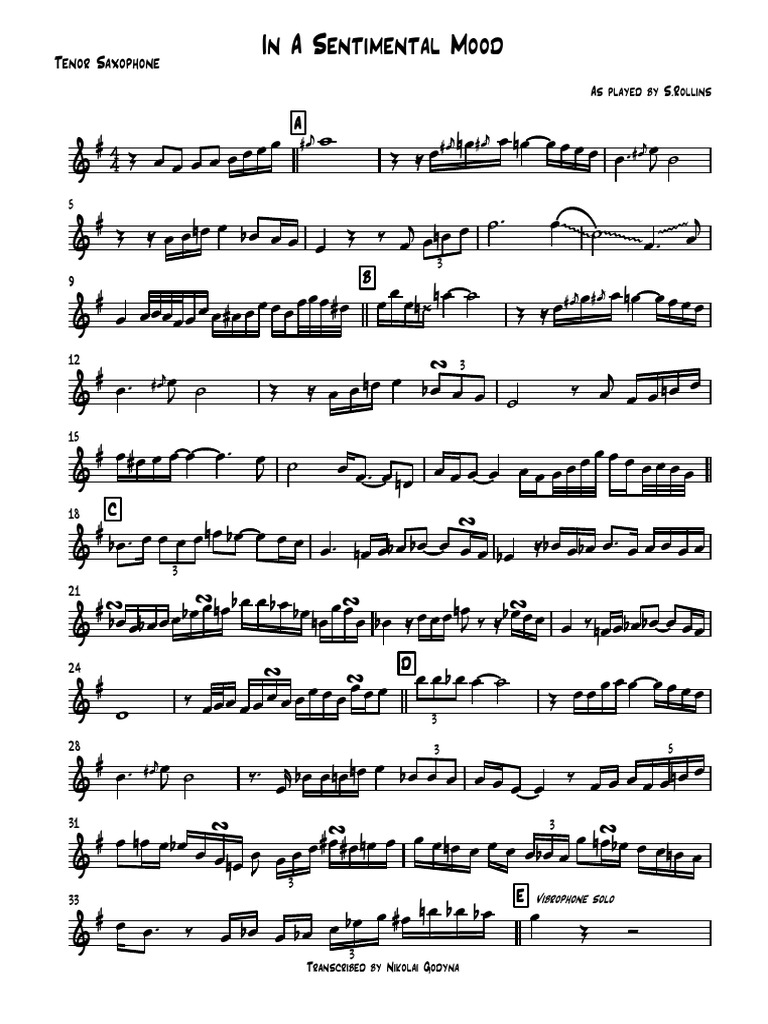 In A Sentimental Mood - Tenor Saxophone | PDF