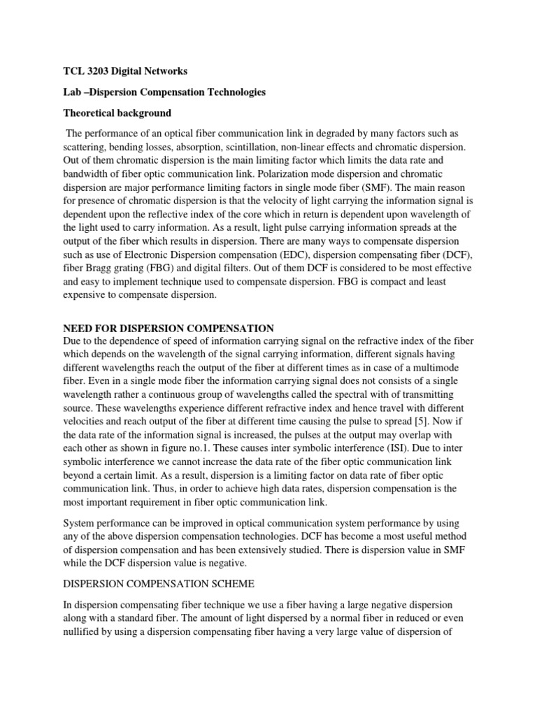 Dispersion Compensation in Fiber Optics | PDF | Dispersion (Optics ...