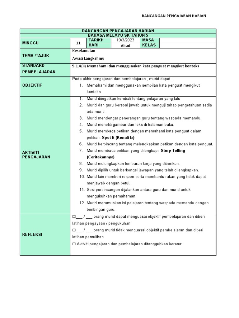 RPH Ringkas Minggu 11 | PDF