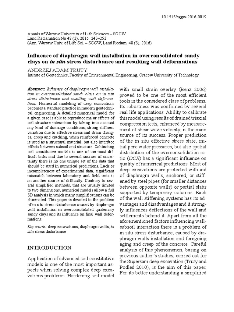 Influence of diaphragm wall install download free pdf stress