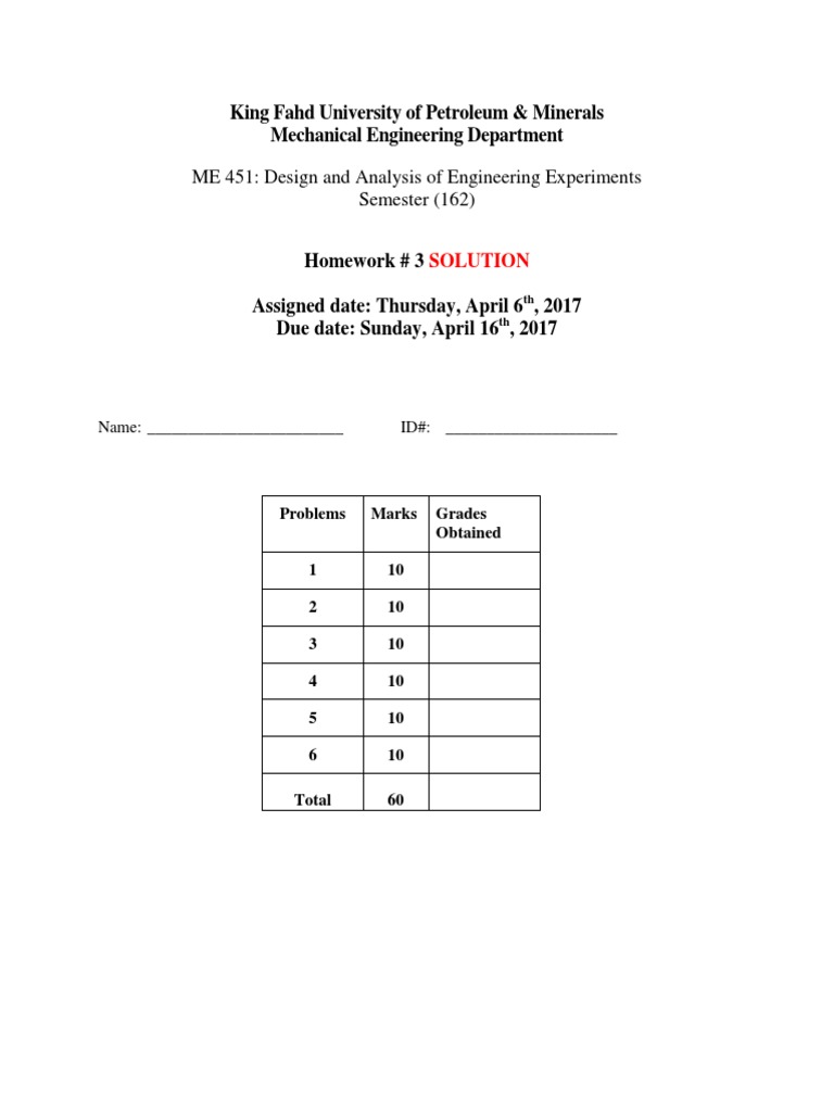 ME 451 Homework 3 Solutions Analysis | PDF | Confidence Interval | P Value