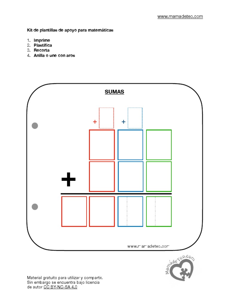 Plantilla Suma Con Reserva | PDF | Matemáticas