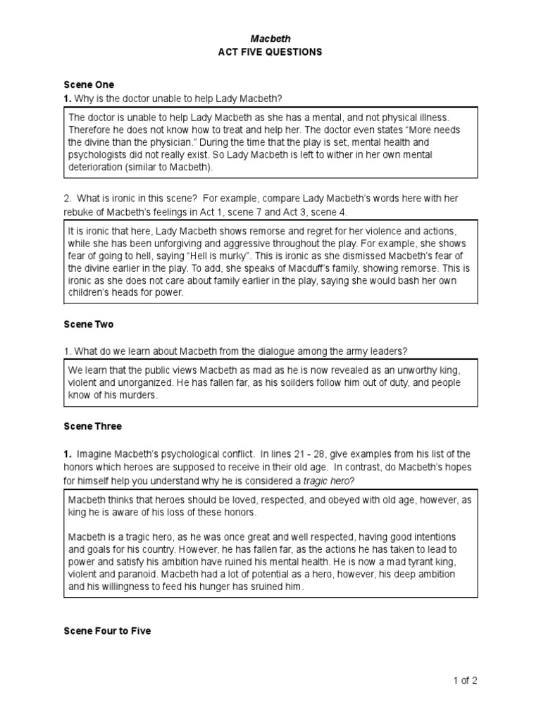 Macbeth Act 5 Questions PDF Macbeth