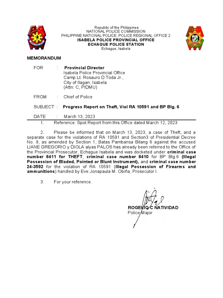 5 1 progress report on theft viol of ra 10591 and bp blg 6 pdf