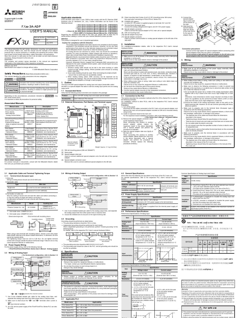 Fx3U 3A ADP | PDF | Programmable Logic Controller | Electrical Wiring