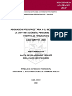 1° Modelo - ASIGNACION PRESUPUESTARIA Y SU INCIDENCIA EN LA CONTRATACION DEL PERSONAL EN HOSPITALES