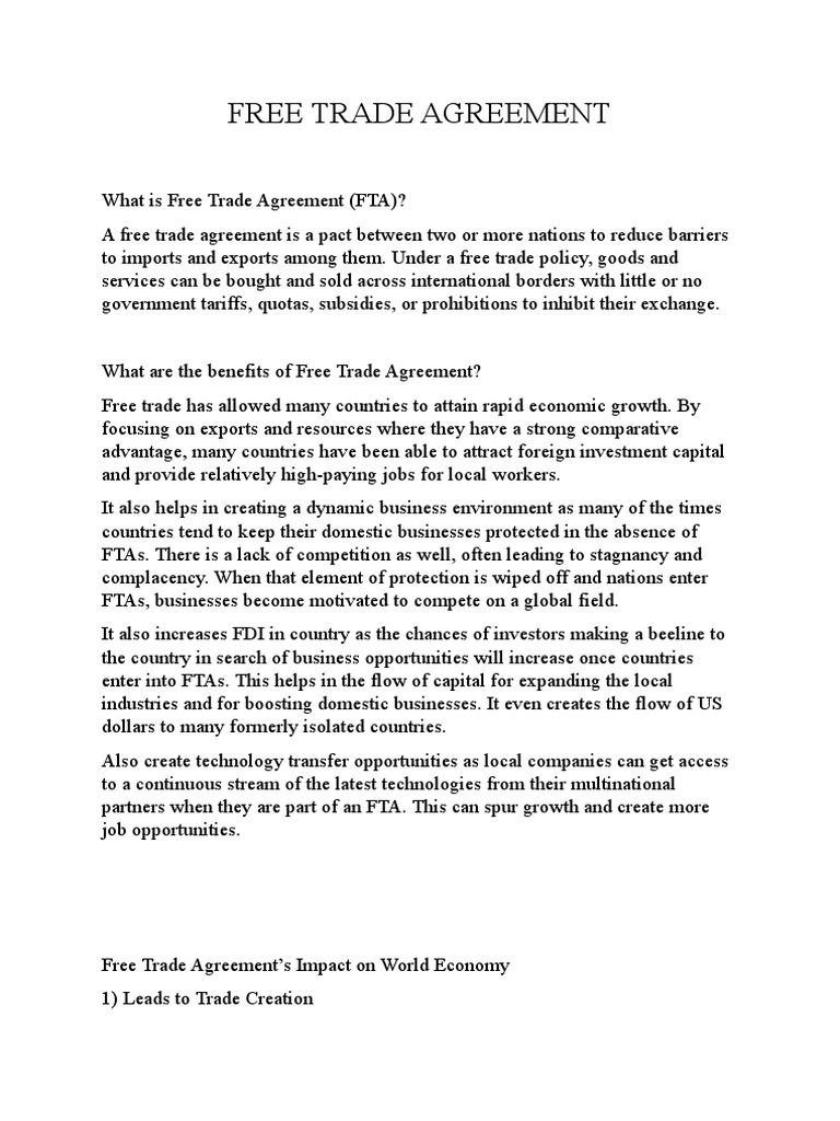Free Trade Agreement PDF Free Trade Exports