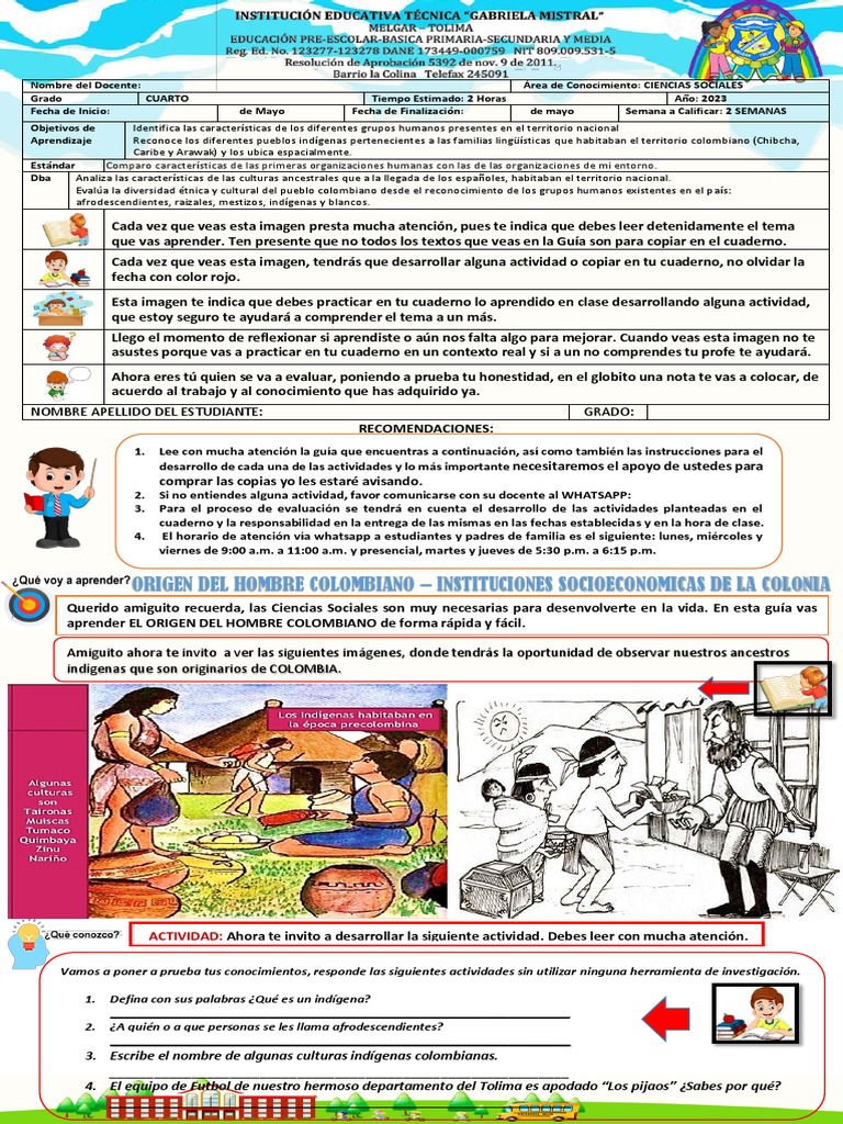 Guia 2 Origen Del Hombre Colombiano - Sociales Grado Cuarto - Segundo ...