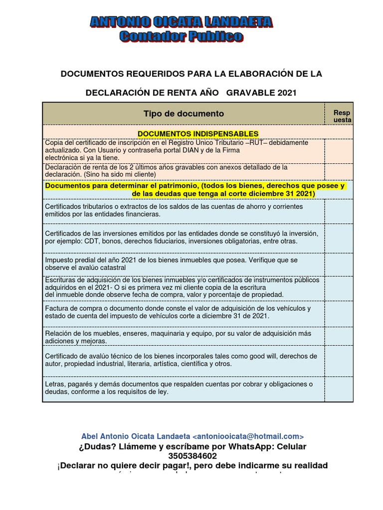 Documentos para Declarar Renta 2021 | PDF | Pensión | Impuestos
