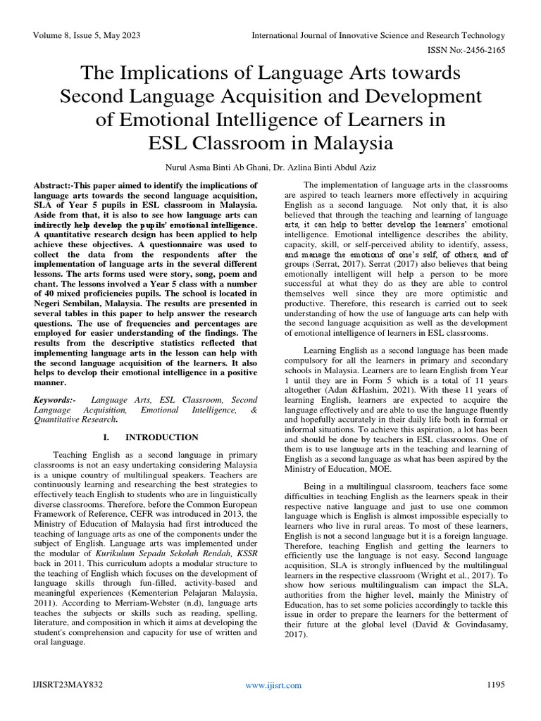 The Implications Of Language Arts Towards Second Language Acquisition