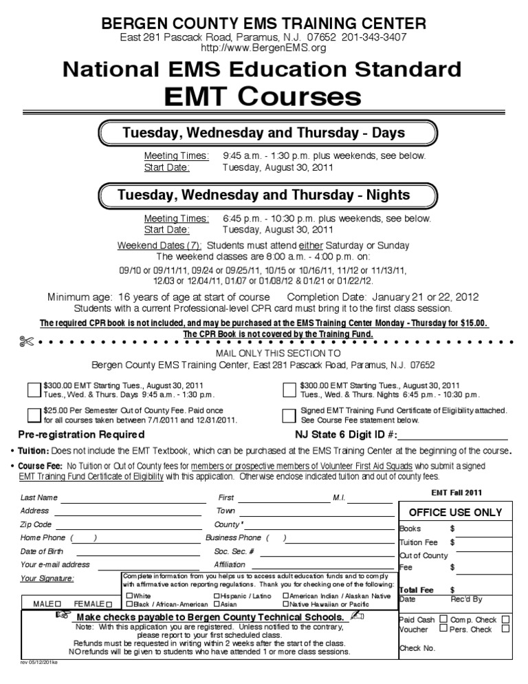 Bergen County EMT Training Details | PDF | Race And Ethnicity In The ...