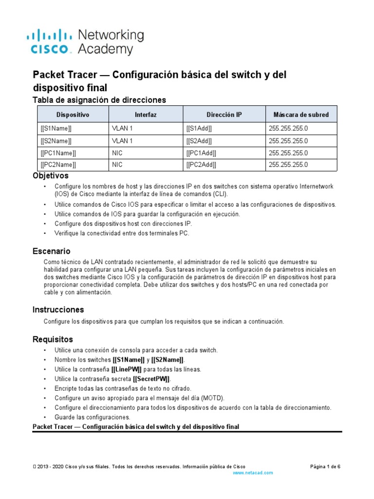 2.9.1 Packet Tracer - Basic Switch | PDF | Dirección IP | Ingeniería ...