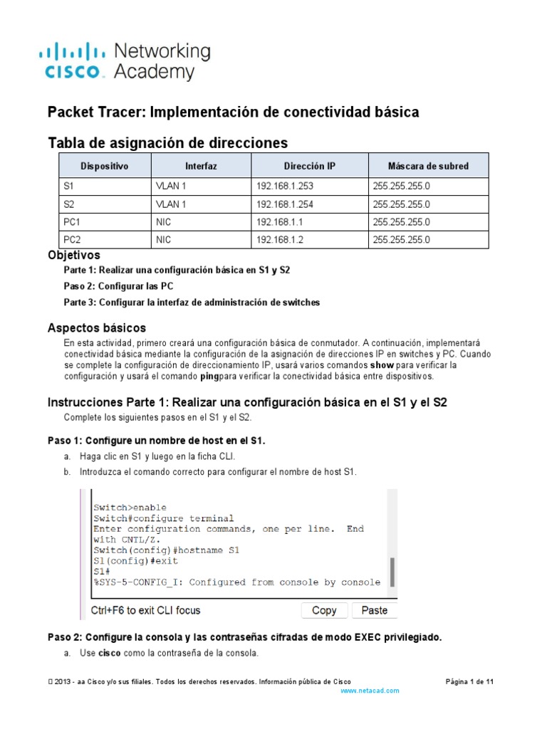 2 7 6 packet tracer implement basic connectivity es xl pdf