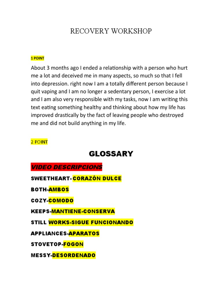 Recovery Workshop | PDF