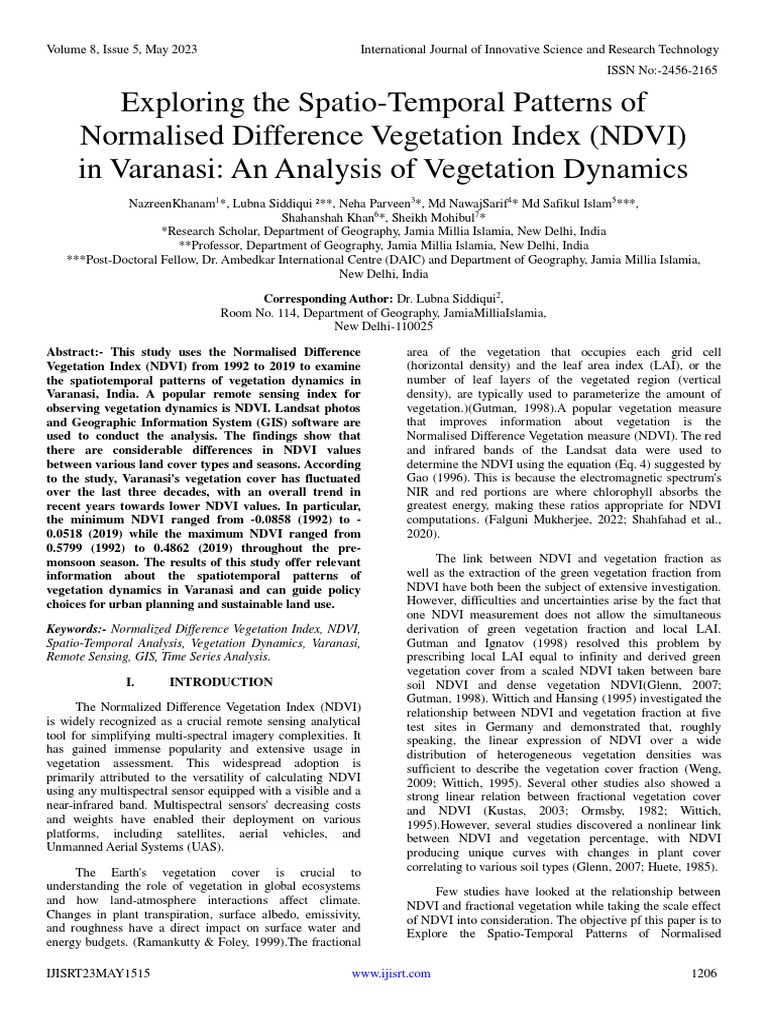 Exploring The Spatio-Temporal Patterns of Normalised Difference ...