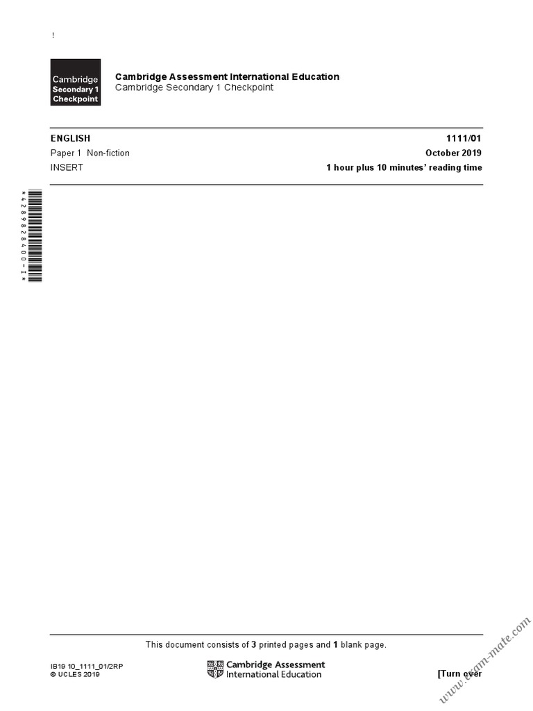 2019 - Eng - 1111 - w19 - QP - 10 - Paper 1 - Question | PDF
