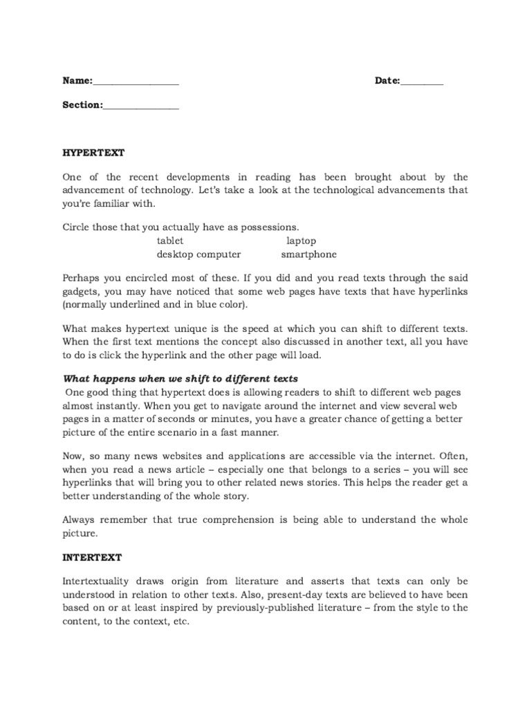 Enhancing Reading with Hypertext and Intertextuality | PDF ...
