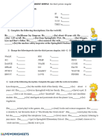 Worsheet On Present Simple and Third Person in Singular