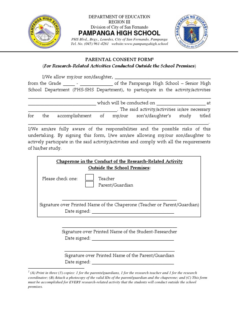 Parental Consent Form for School Activities | PDF