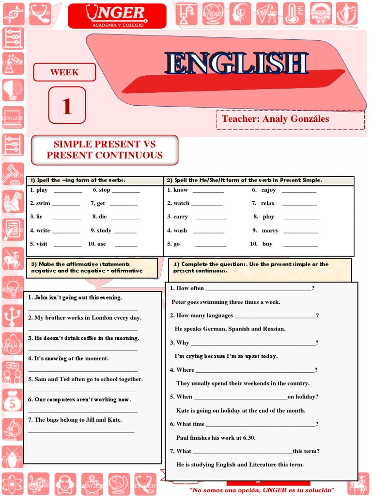 Simple Present vs Continuous Worksheet | PDF | English Language | Grammar