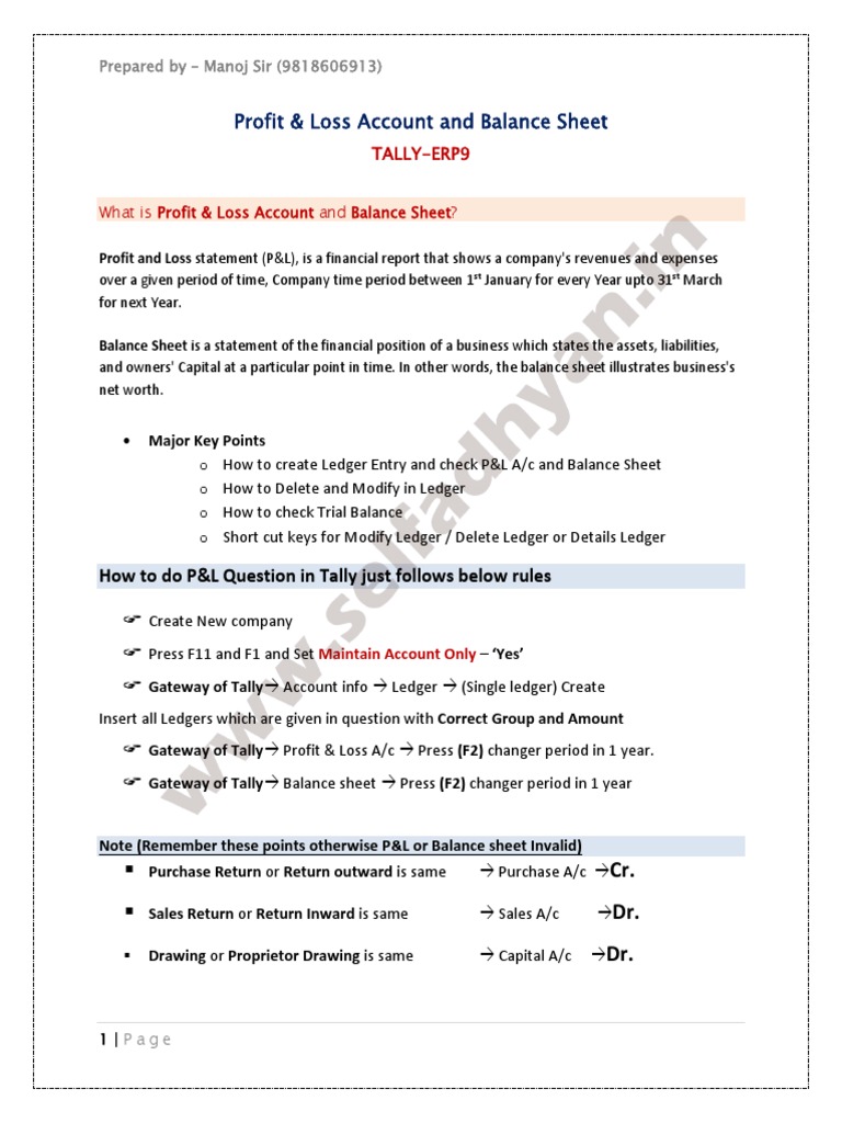 Tally Profit & Loss Account Guide | PDF | Balance Sheet | Income Statement