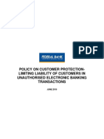 Policy On Customer Protection - Limiting Liability of Customers in Unauthorised Electronic Banking Transaction