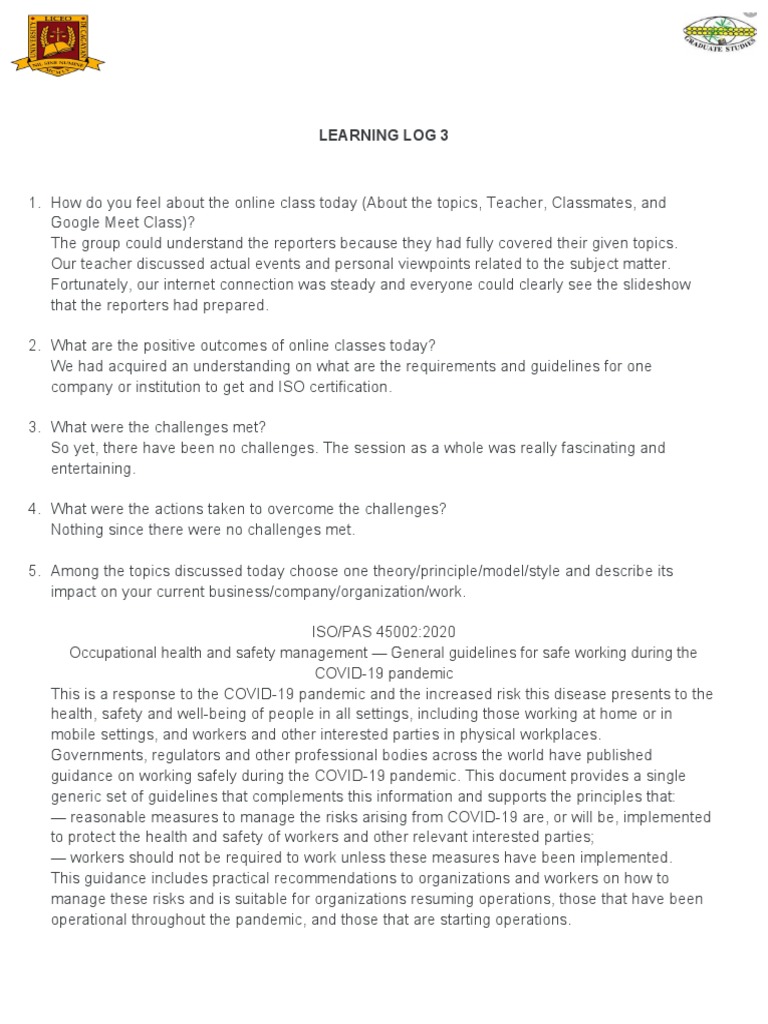 Learning Log 3 | PDF | Safety | Occupational Safety And Health
