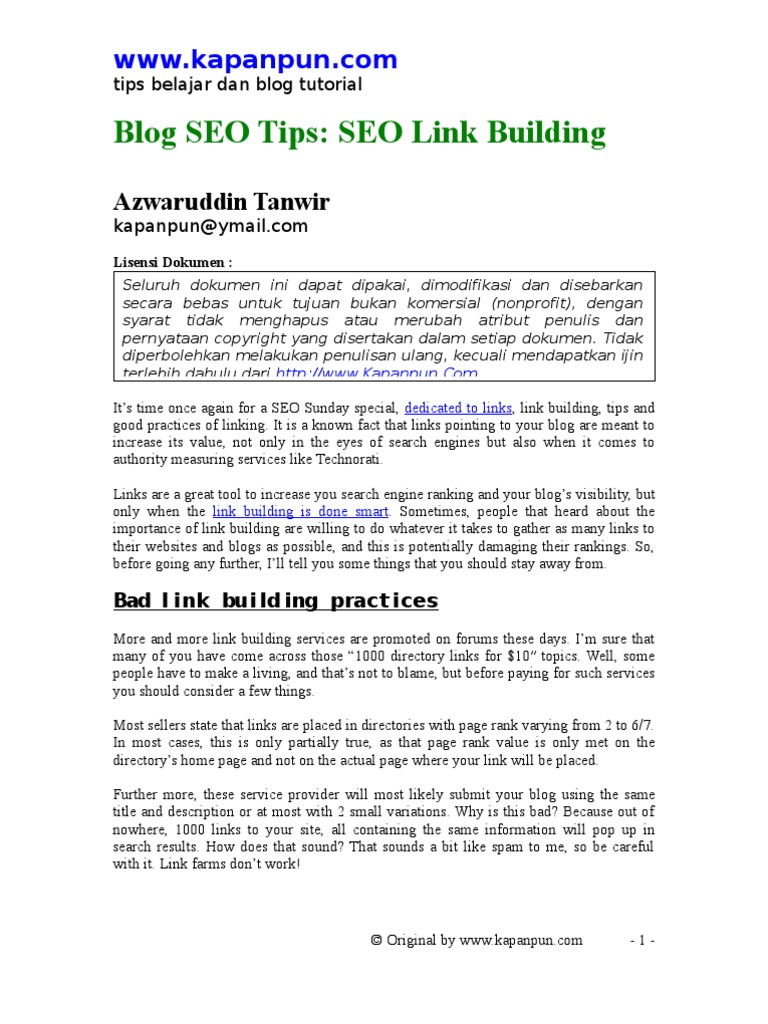 Blog SEO Tips SEO Link Building | PDF | Search Engine Optimization ...