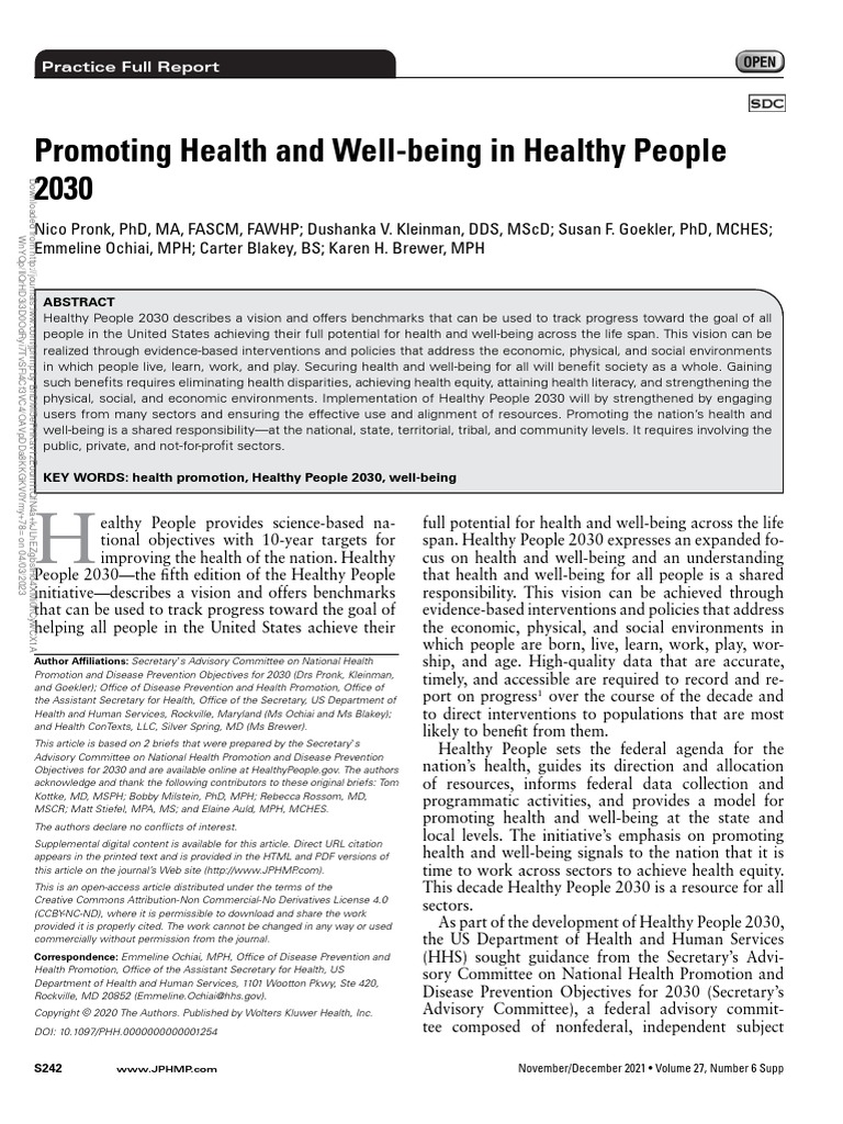 Health and Well-being in Healthy People 2030 | PDF | Quality Of Life ...