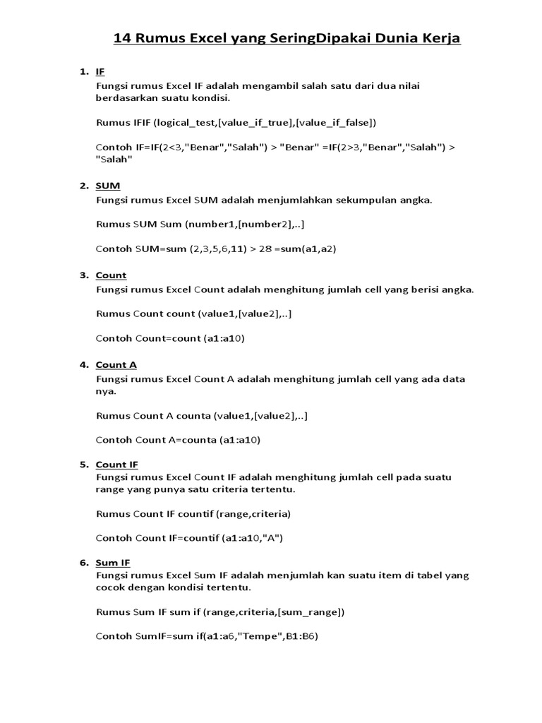 14 Rumus Excel Yang Sering Dipakai Dunia Kerja Pdf