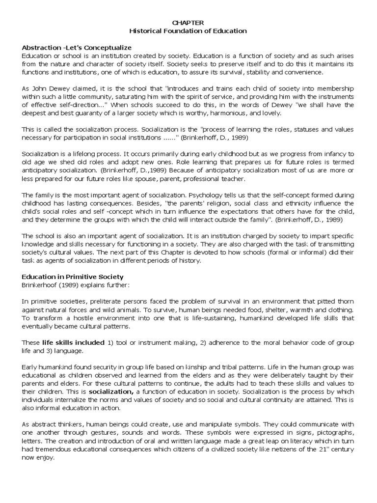 Historical Foundations of Education | PDF | Socialization | Schools