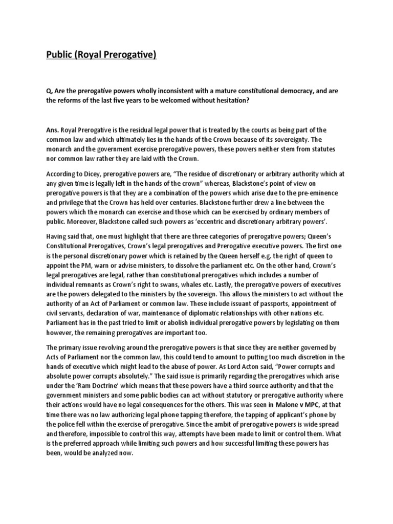 Understanding Royal Prerogative Powers | PDF | Monarchy Of The United ...